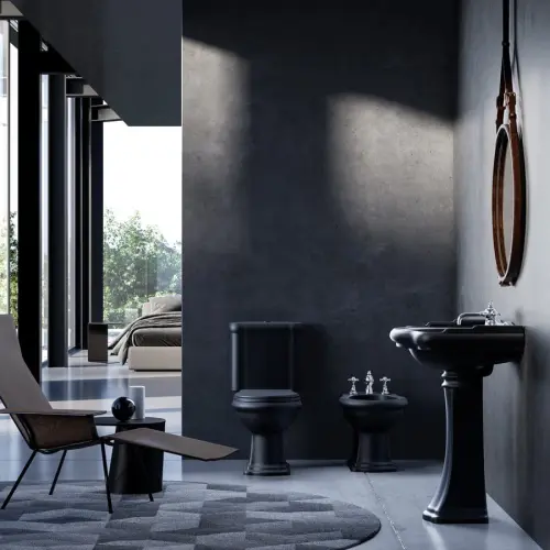 Misa do kompaktu WC RETRO 38,5 x 72 cm odpływ poziomy czarna matowa 101331 Kerasan wizualizacja