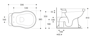 Miska WC RETRO ze zbiornikiem poziomy odpływ czarna chrom WCSET31-RETRO-ZO Kerasan rysunek techniczny