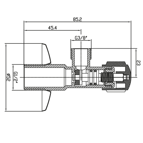 Zawór kątowy 1/2” x 3/8” chrom 181.867.1 BRUCKNER rysunek techniczny