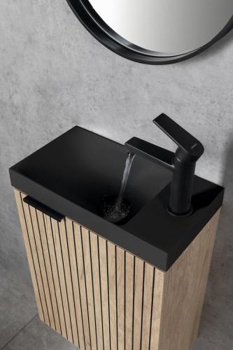 Umywalka kompozytowa AMAROK 40 x 11 x 22 cm czarna matowa otwór na baterię z prawej strony AR500B Sapho wizualizacja