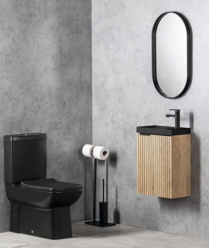 Umywalka kompozytowa AMAROK 40 x 11 x 22 cm czarna matowa otwór na baterię z prawej strony AR500B Sapho aranżacja