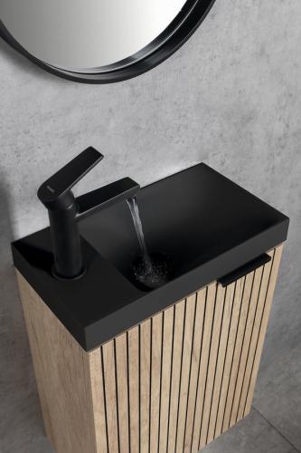 Umywalka kompozytowa AMAROK 40 x 11 x 22 cm czarna matowa otwór na baterię z lewej strony AR400B Sapho wizualizacja