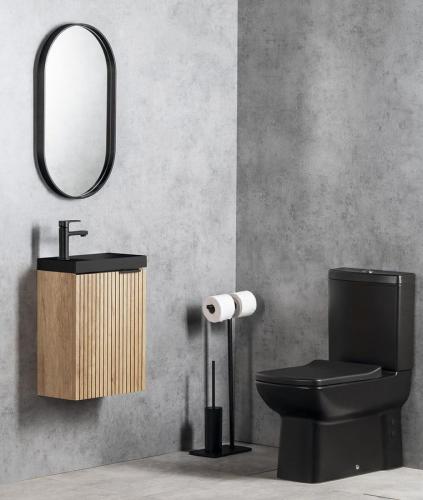 Umywalka kompozytowa AMAROK 40 x 11 x 22 cm czarna matowa otwór na baterię z lewej strony AR400B Sapho aranżacja