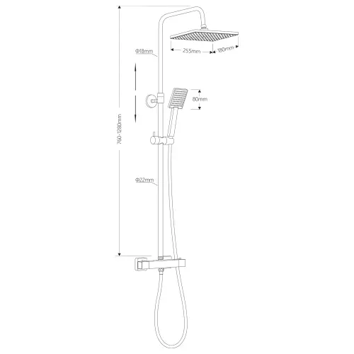 Zestaw prysznicowy TALIA z baterią termostatyczną chrom SL440 Aqualine rysunek techniczny