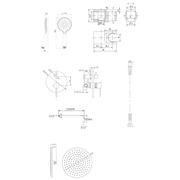 Zestaw prysznicowy LUKA z baterią podtynkową 2 wyjścia chrom LK43-21 Sapho rysunek techniczny
