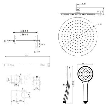 Zestaw prysznicowy podtynkowy KAI z baterią podtynkową obrotowy przełącznik 2 wyjścia chrom KA43-01 Sapho  rysunek techniczny