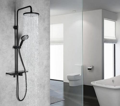 Zestaw prysznicowy ARONA z baterią wylewka czarny mat SL210B Aqualine wizualizacja