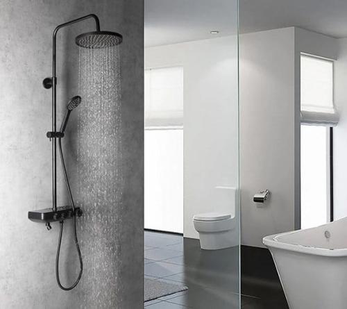 Zestaw prysznicowy FARRAO z baterią wylewka czarny mat SL450B Aqualine wizualizacja