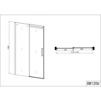 Drzwi prysznicowe do wnęki przesuwne ELEGANCE 117,5 - 118,5 x 195 cm DB120U Sanotechnik rysunek techniczny