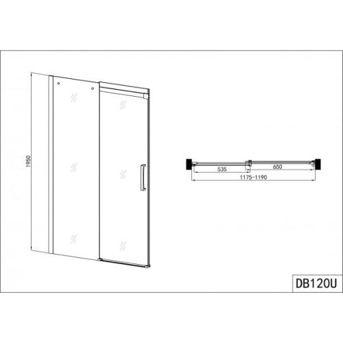 Drzwi prysznicowe do wnęki przesuwne ELEGANCE 117,5 - 118,5 x 195 cm DB120U Sanotechnik rysunek techniczny