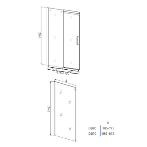 Kabina prysznicowa narożna prostokątna ELEGANCE 120 x 80 x 195 cm drzwi przesuwne DB120UDB80 Sanotechnik rysunek techniczny
