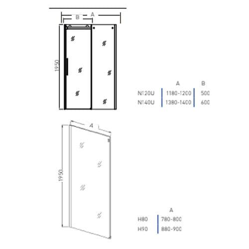 Kabina prysznicowa narożna prostokątna ELEGANCE 120 x 90 x 195 cm drzwi przesuwne N120UH90 Sanotechnik drzwi
