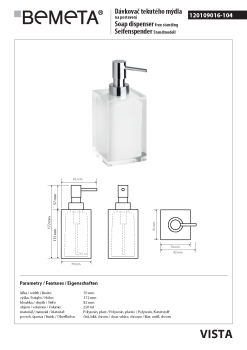 Dozownik do mydła biały 250 ml VISTA 120109016-104 Bemeta wymiary