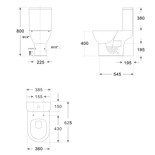 Kompakt WC RIMLESS odpływ poziomy / pionowy DARIO biały 201.431.4 BRUCKNER  rysunek techniczny
