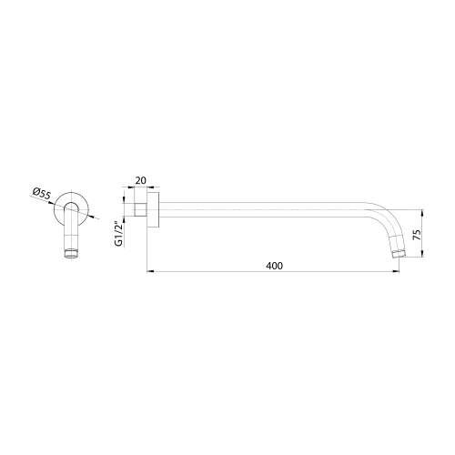 Ramię deszczowni 400 mm złoty mat BR519 Sapho rysunek techniczny
