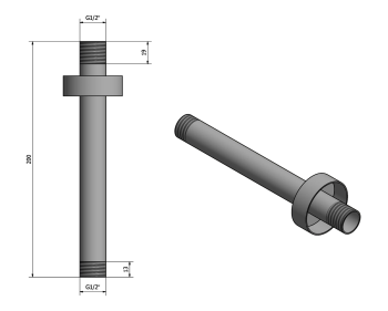 Ramię deszczowni sufitowe 20 cm czarny mat 1205-05B Sapho rysunek techniczny