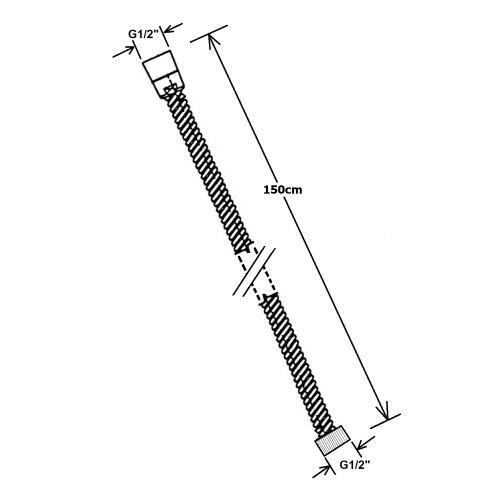 Wąż prysznicowy spiralny 150 cm POWERFLEX czarny matowy FLEX156 Sapho rysunek techniczny