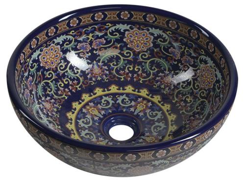 Umywalka nablatowa ceramiczna okrągła fi 41 cm PRIORI fioletowa z ornamentem PI022 Sapho