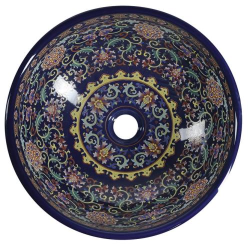 Umywalka nablatowa ceramiczna okrągła fi 41 cm PRIORI fioletowa z ornamentem PI022 Sapho z góry