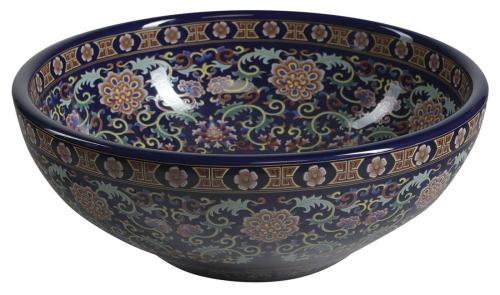 Umywalka nablatowa ceramiczna okrągła fi 41 cm PRIORI fioletowa z ornamentem PI022 Sapho bokiem