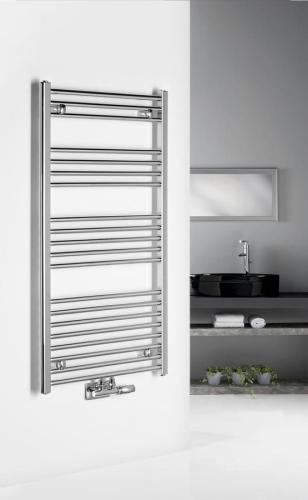 Grzejnik łazienkowy 600 x 1188 mm chrom 402 W podłączenie środkowe ALYA LLS303 Aqualine wizualizacja
