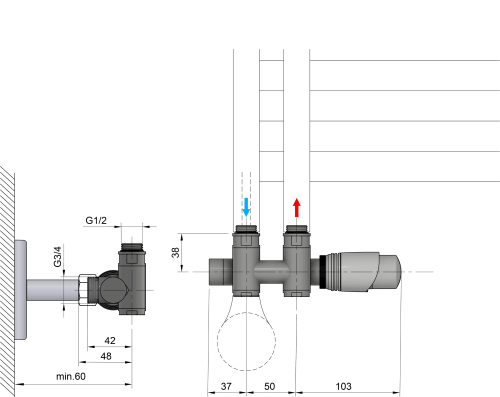 Zestaw przyłączeniowy z termostatem biały WICHER COMBI 600.331.4 BRUCKNER termostat z prawej strony