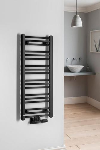 Grzejnik łazienkowy 400 x 930 mm czarny mat 327 W ALBRECHT 600.111.6 Bruckner  wizualizacja
