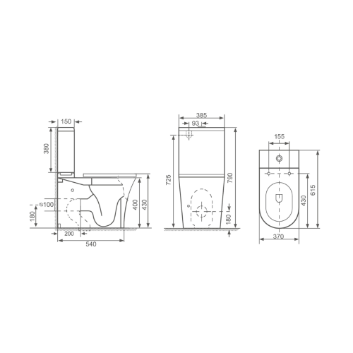 Kompakt WC RIMLESS odpływ poziomy / pionowy LEON biały 201.437.4 BRUCKNER rysunek techniczny