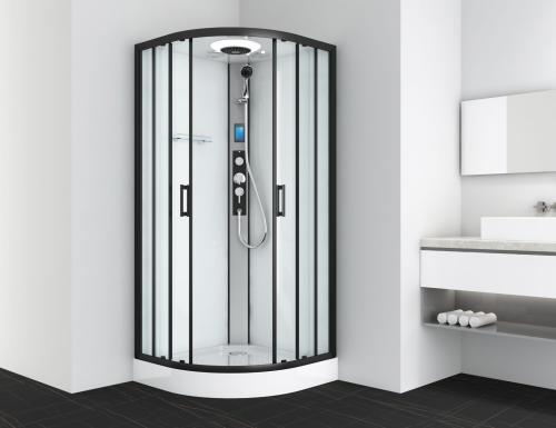 Kabina prysznicowa półokrągła 90 x 90 x 215 cm czarny profil CL20B Sanotechnik wizualizacja