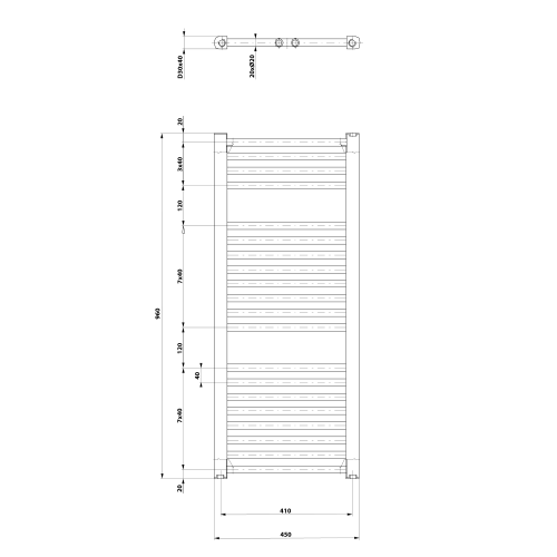 Grzejnik łazienkowy 450 x 960 mm biały 447 W DIRECT ILR94T Aqualine