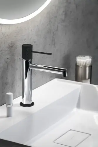 Bateria umywalkowa stojąca chrom/czarny mat SOLARIS WD002CB Sapho wizualizacja