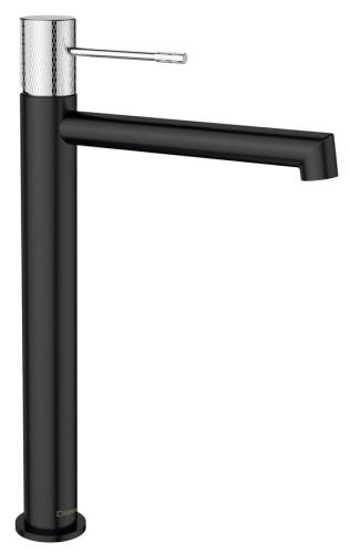 Bateria umywalkowa stojąca wysoka czarny mat/chrom SOLARIS WD006BC Sapho