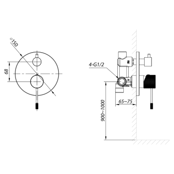 Bateria prysznicowa podtynkowa chrom/czarny mat SOLARIS WD042CB Sapho rysunek techniczny