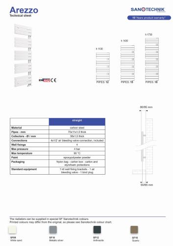 Grzejnik łazienkowy 600 x 1200 mm czarny mat 574 W AREZZO ALS113 Sanotechnik rysunek techniczny