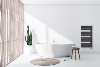 Grzejnik łazienkowy 600 x 1200 mm czarny mat 574 W AREZZO ALS113 Sanotechnik wizualizacja