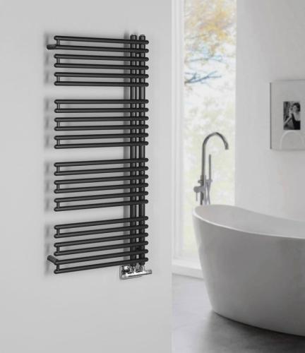 Grzejnik łazienkowy 496 x 1126 mm antracyt 529 W TUBINI DC305T Aqualine wizualizacja
