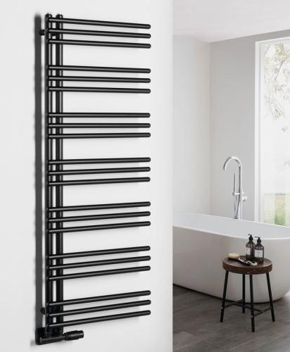Grzejnik łazienkowy 550 x 1340 mm czarny mat 501 W POSEIDON PS513B Aqualine wizualizacja
