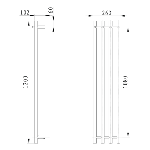 Suszarka elektryczna 263 x 1200 mm chrom 85 W PAPINADO ER750 Sapho rysunek techniczny