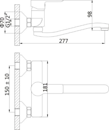 Bateria zlewozmywakowa ścienna chrom BARON 612.015.1 Bruckner rysunek techniczny