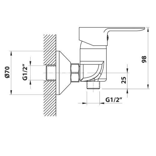 Bateria prysznicowa ścienna chrom BARON 612.011.1 Bruckner  rysunek techniczny