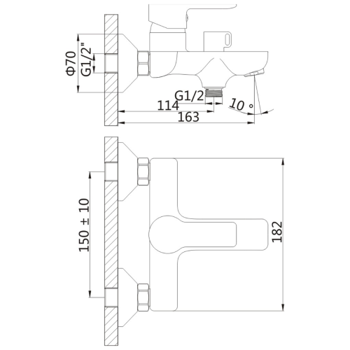 Bateria wannowa ścienna chrom BARON 612.010.1 Bruckner rysunek techniczny