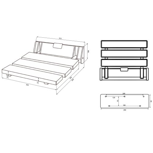 Siedzisko prysznicowe 32x32,5 cm szary RAVO AE236GR Aqualine rysunek techniczny