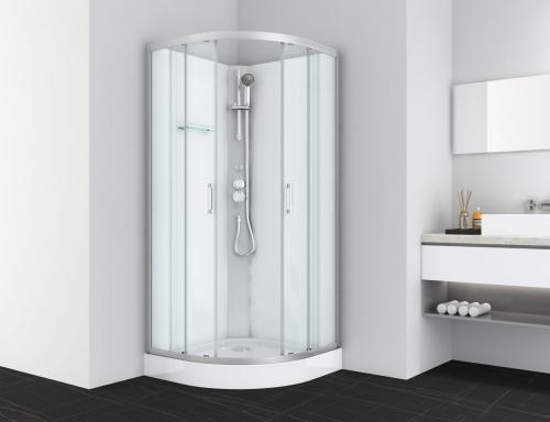 Kabina prysznicowa półokrągła wolnostojąca czterościenna 90 x 90 x 210 cm Dallas CL11 Sanotechnik wizualizacja