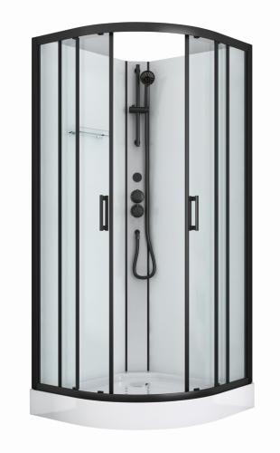 Kabina prysznicowa półokrągła wolnostojąca czterościenna 90 x 90 x 210 cm czarny Dallas CL11B Sanotechnik