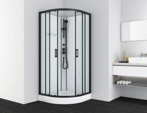 Kabina prysznicowa półokrągła wolnostojąca czterościenna 90 x 90 x 210 cm czarny Dallas CL11B Sanotechnik wizualizacja