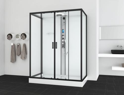 Kabina prysznicowa prostokątna wolnostojąca czterościenna 90 x 160 x 215 cm czarny NEW YORK CL23B Sanotechnik wizualizacja