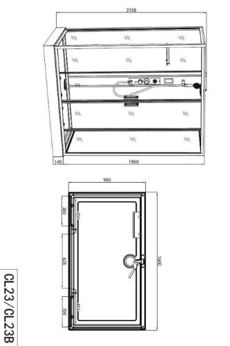 Kabina prysznicowa prostokątna wolnostojąca czterościenna 90 x 160 x 215 cm czarny NEW YORK CL23B Sanotechnik rysunek techniczny