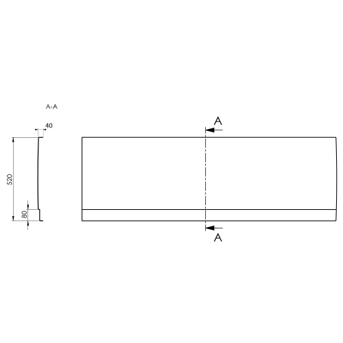 COUVERT obudowa czołowa lewa 170x52 cm czarny mat 72859.21 Polysan rysunek techniczny