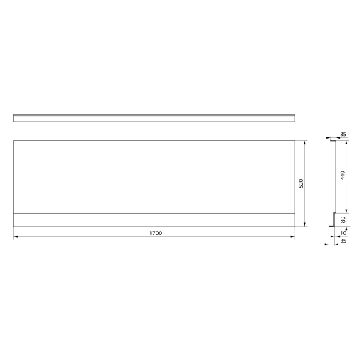 COUVERT NIKA obudowa czołowa 170x52 cm czarny mat 72848.21 Polysan rysunek techniczny