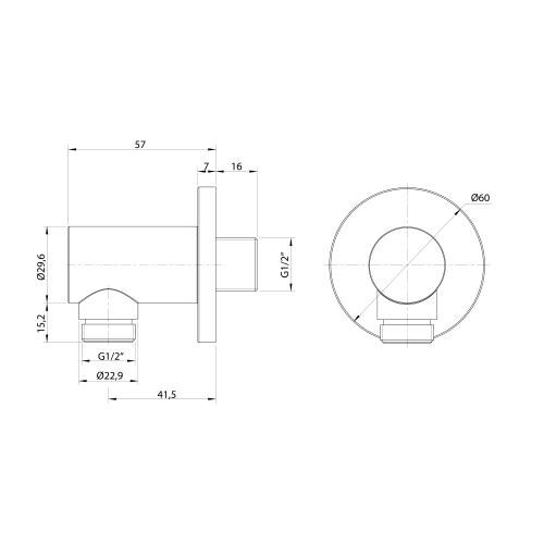 Przyłącze kątowe złoty mat 1205-01GB Sapho rysunek techniczny